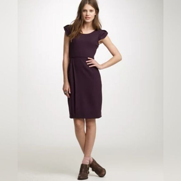 J. Crew Dark Purple Sheath Dress with Flutter Cap Sleeves - Picture 1 of 9